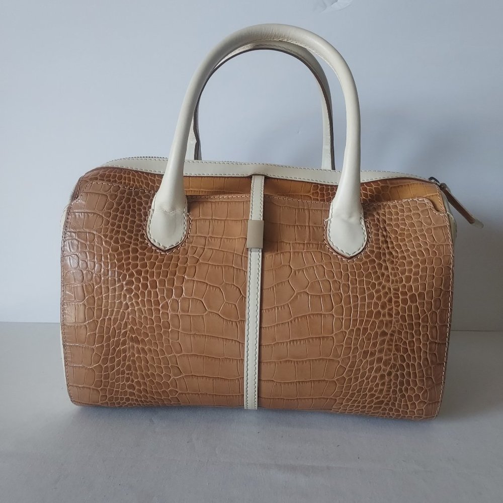 IACUCCI Crocodile Embossed Leather Hand Bag Crossbody Brown Cream Made in Italy
